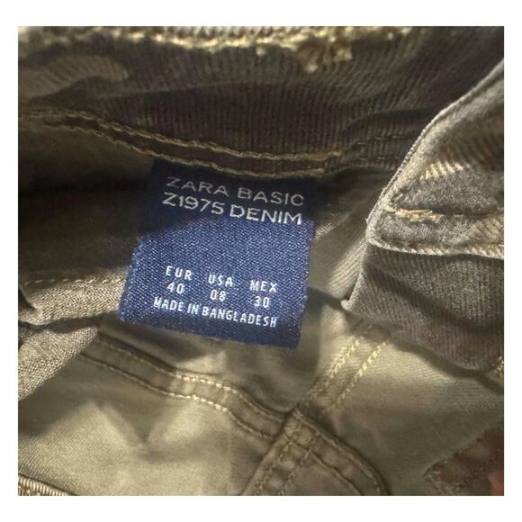 Green Camo Size 8 S Alt Punk Streetwear Distressed Skinny Mid Rise Army Jeans - Picture 5 of 5